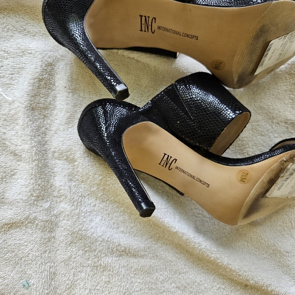 I-N-C International Concepts High Heel Stilletto Sandal Gloss Black / Tan - Picture 2 of 11